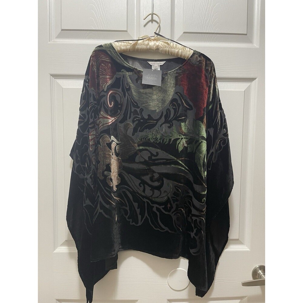 John Mark Enchanted Evening Velour Floral Burnout Poncho Blouse Top S M NWT